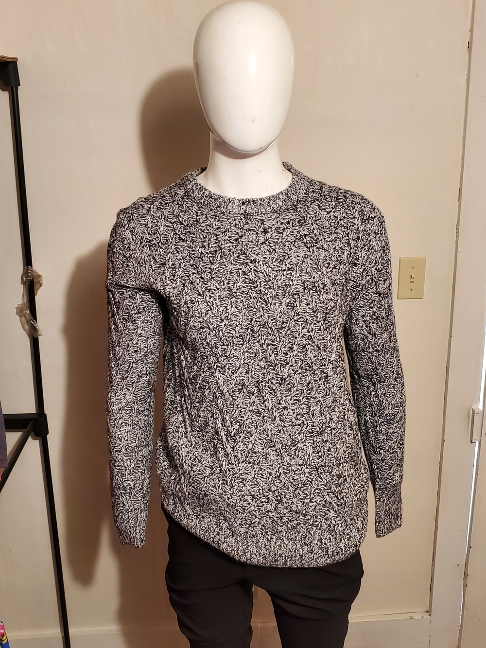 Reverse Black & White Marled Crewneck Sweater